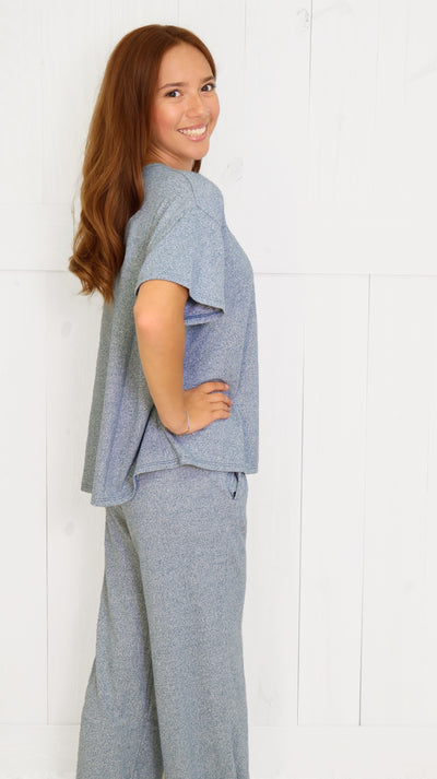 Teal Soft Melange Short Sleeve Lounge Set