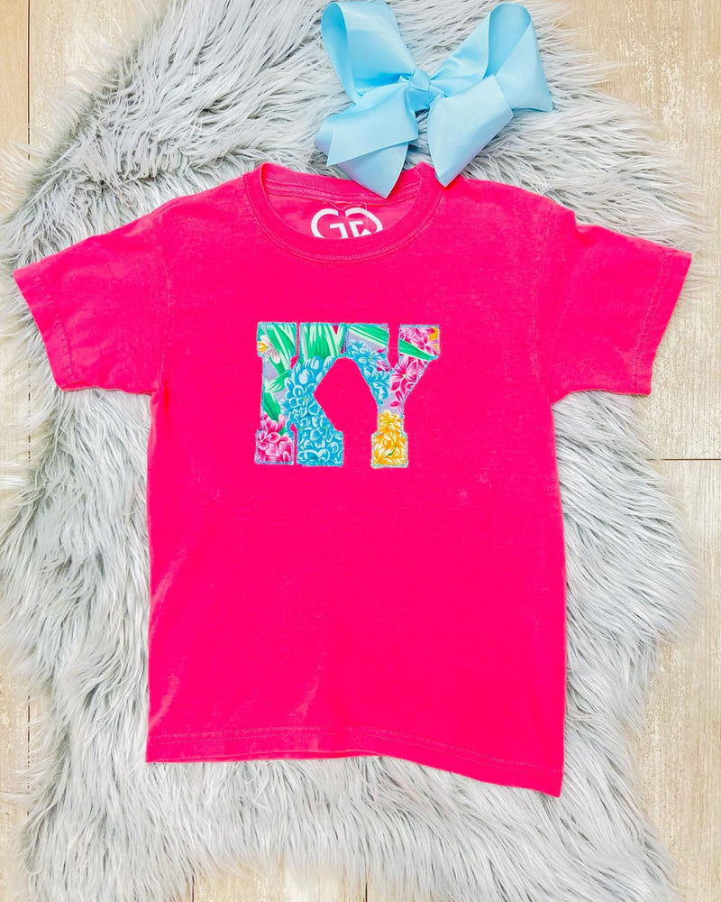 Girls Pink KY Embroidered Tee - Mini Mee Boutique