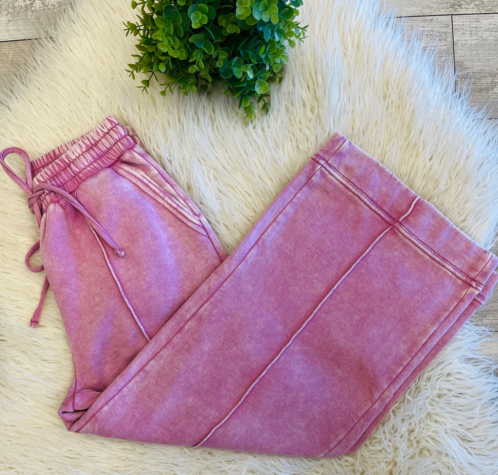 Women’s Zenana Cropped Wide Leg Comfy Light Rose Acid Wash Pants - True to Size