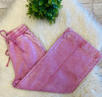 Women’s Zenana Cropped Wide Leg Comfy Light Rose Acid Wash Pants - True to Size