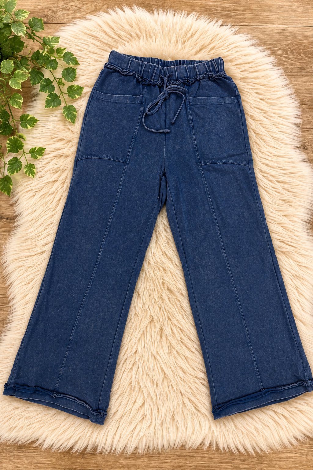 Acid Wash Pants Navy Blue by Evermmee Womens