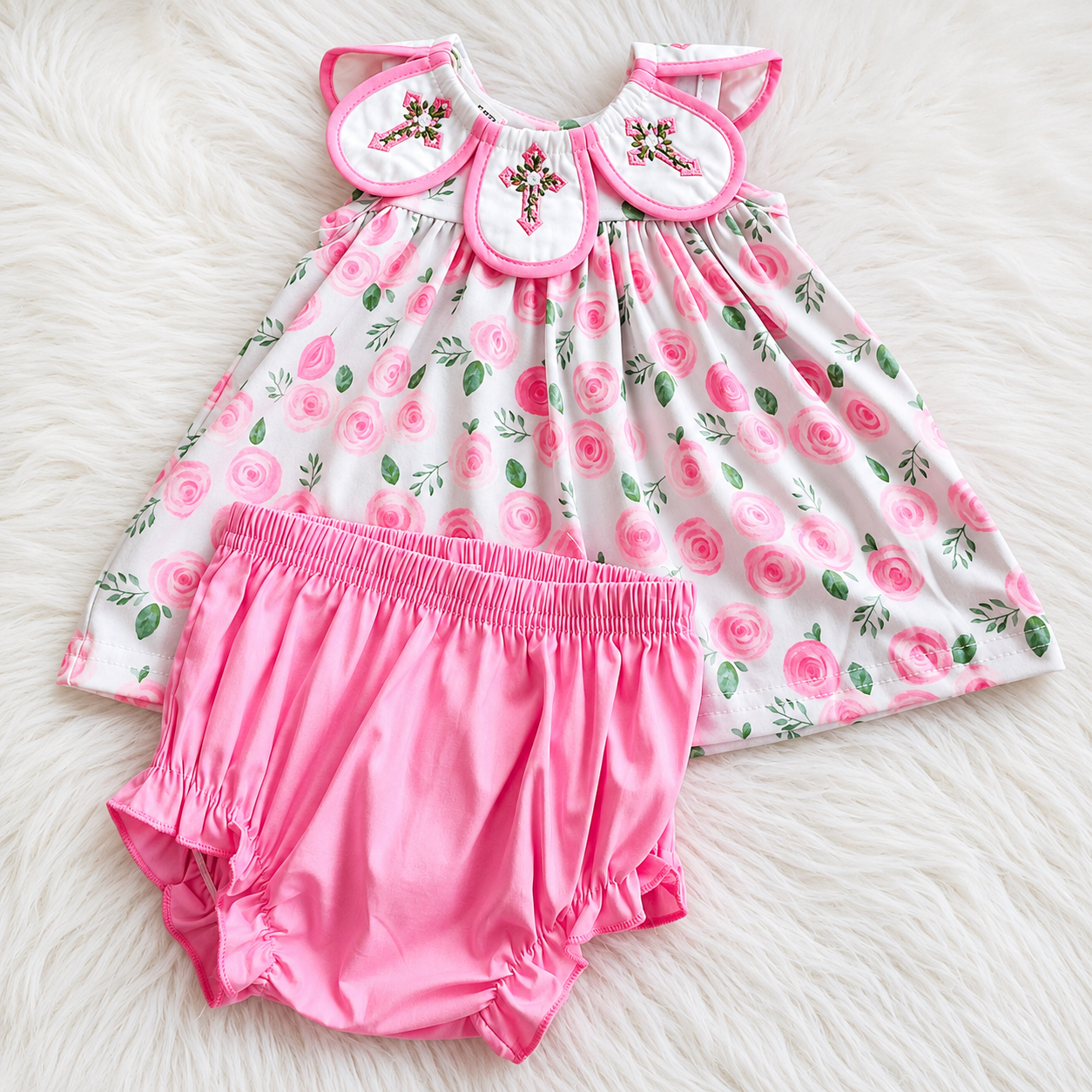 Girls Rylee Faith Pink Floral Bloomer Outfit