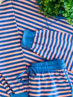 Women’s Evermmee Peach+Blue Stripped Long Sleeve Skort Set