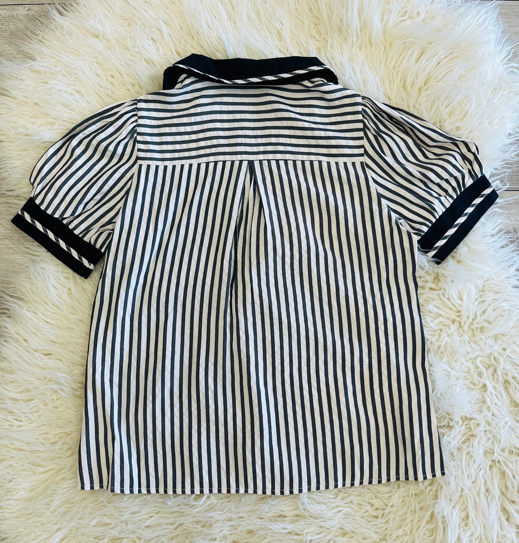 Women’s EvermmeeCollared Split Neck Black Striped Top