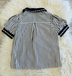 Women’s EvermmeeCollared Split Neck Black Striped Top