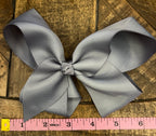 Hair Bow 6” Alligator Clip - Grey