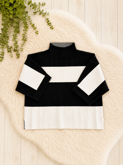 Black and Ivory Bliss Mock Sweater Top by Jodifl - True to Size