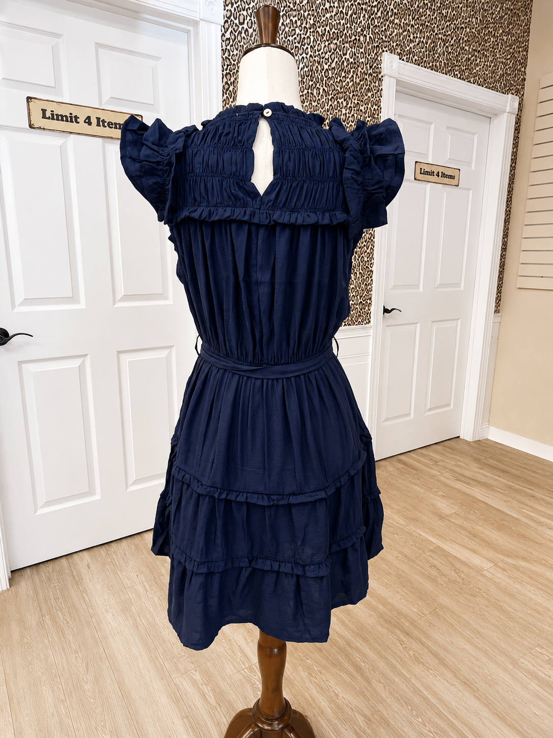 Women’s Umgee Navy Blue Ruffle Belted Dress