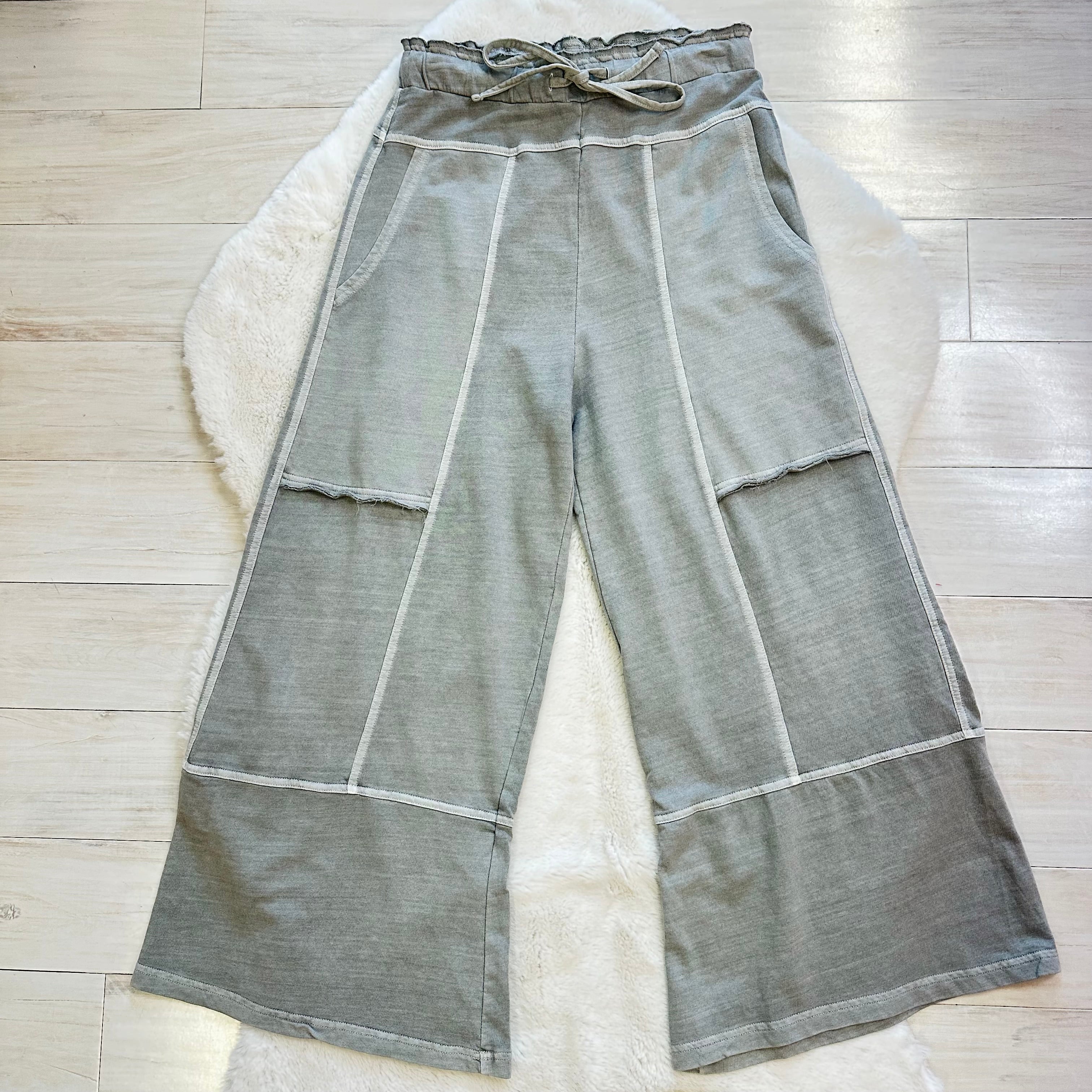 Women’s Grey Mineral Wash Wide Leg Pants