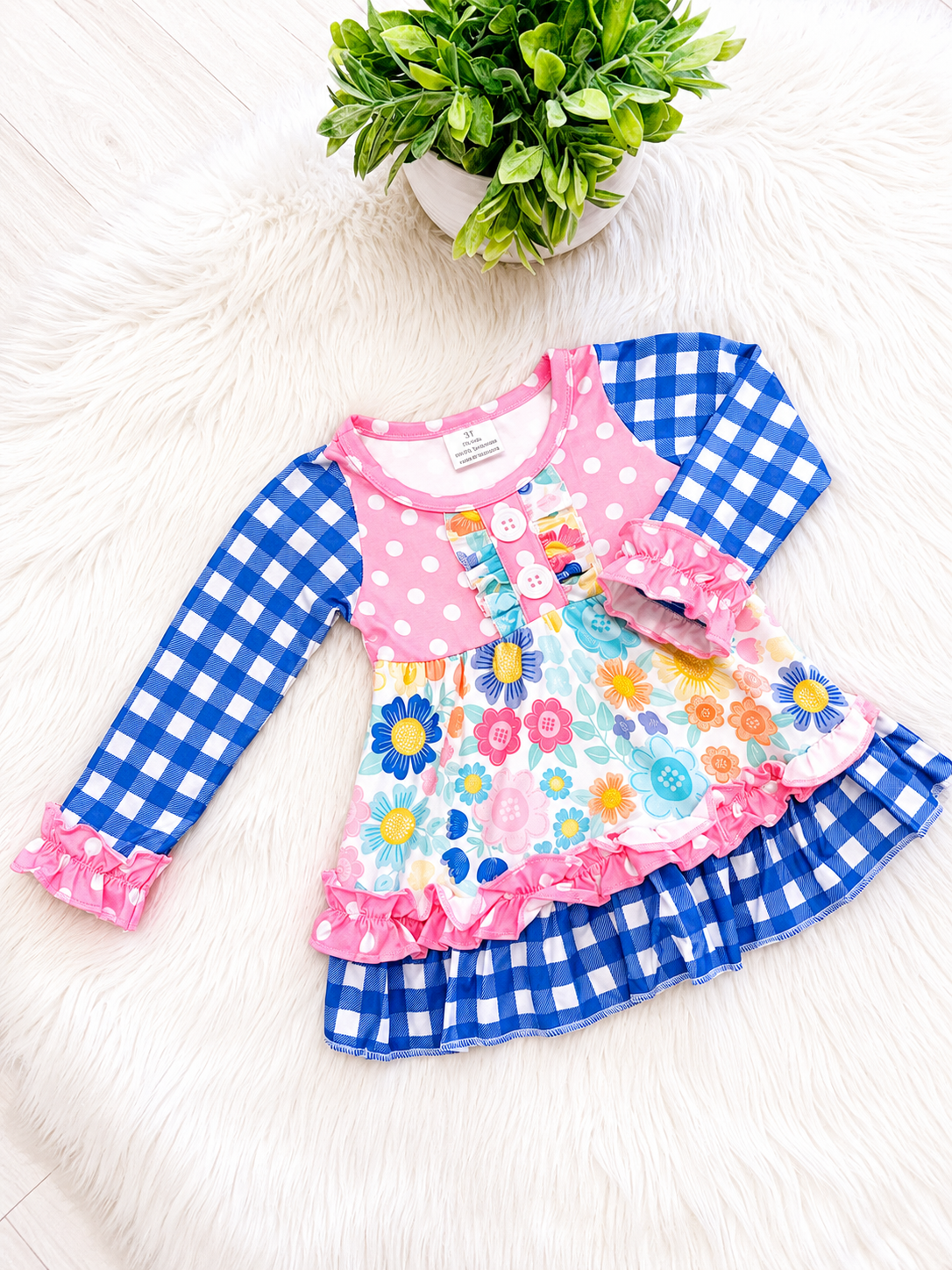 Girl’s Pink and Blue Mixed Print Outfit Set