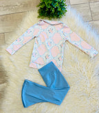 Girl’s Cute Pink Plaid And Floral Bow Outfit