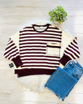 Women’s Peach Love Striped Burgundy Sweater Top