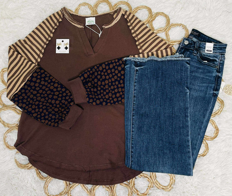 Mocha Leopard Print Sleeve Pullover Top