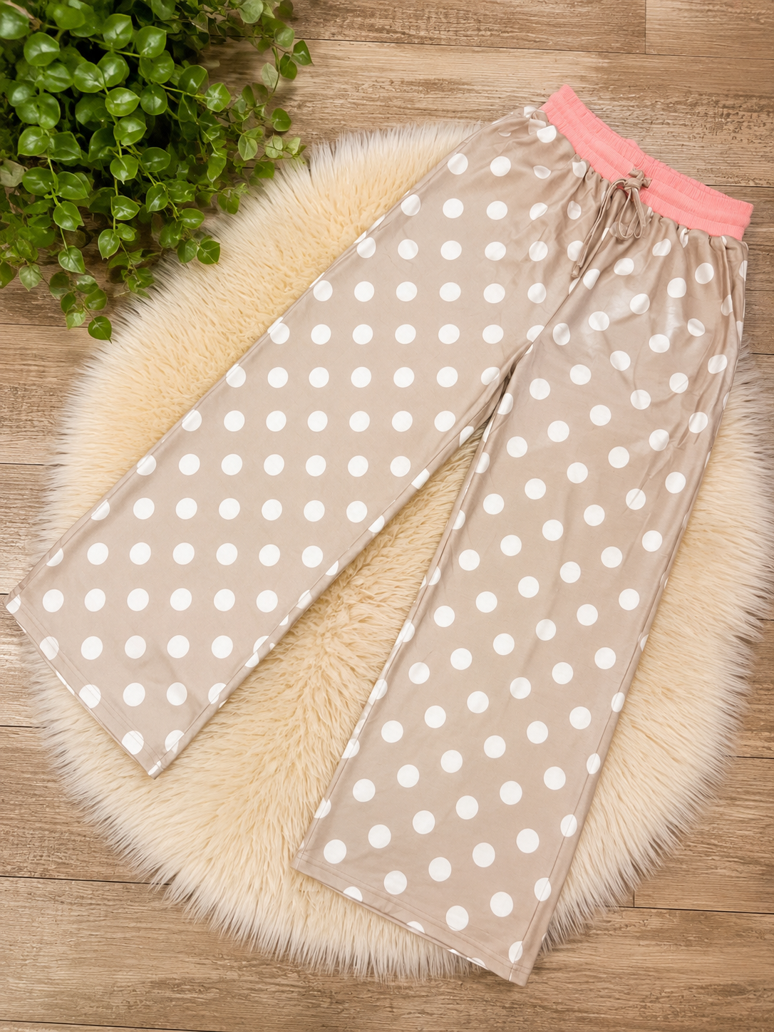 Evermmee Taupe Polka Dot Pants Set Womens