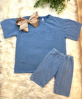 Denim blue biker short set by good girls Outfit
