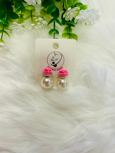 Double Sided Pearl and Rose Earrings - Mini Mee Boutique