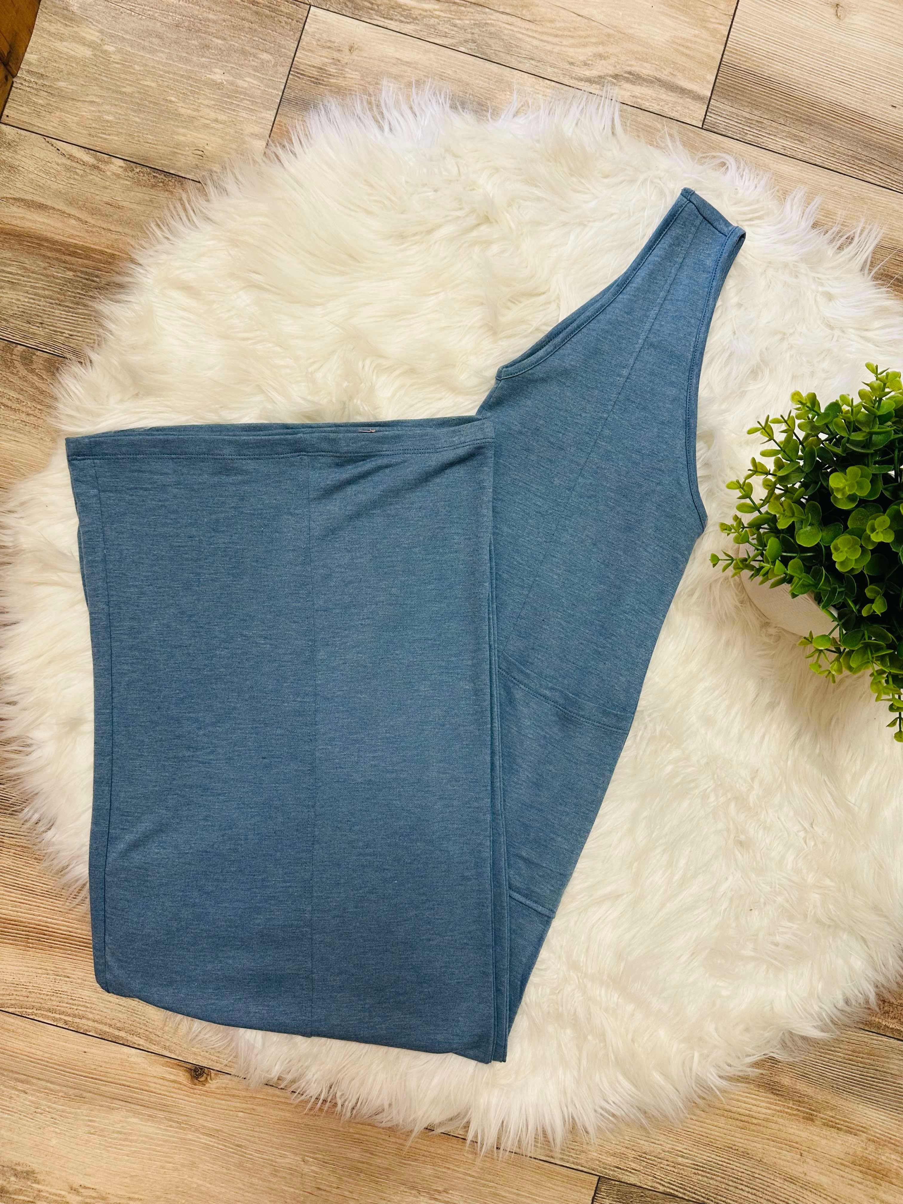 Dusty Blue Deep V jumpsuit Romper Women's