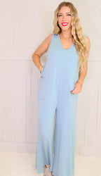 Dusty Teal Deep V Jumpsuit Romper Women's