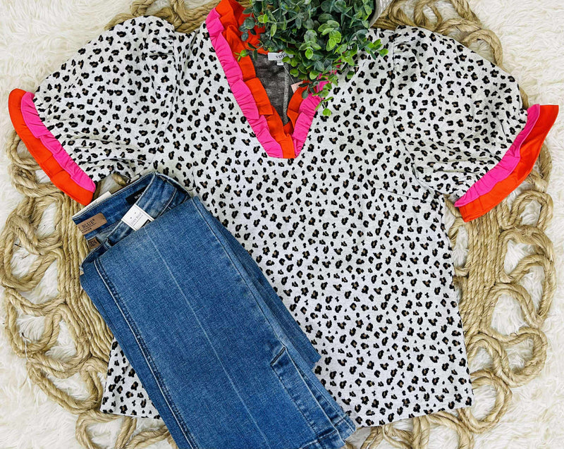 Voy Cheetah Multicolor Trim Top