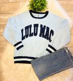 Women’s LuLu Mac Navy & Light Blue Striped Ribbed Trim Sweatshirt