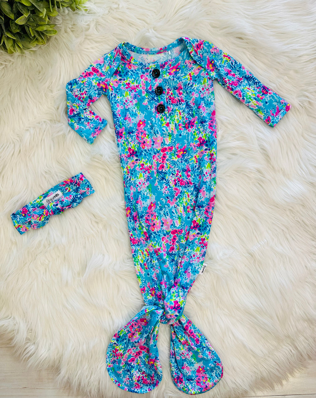 Girl’s Lilly Print Knotted Gown with Matching Headband