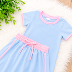 Girl’s Blue and Pink Skort Outfit Set