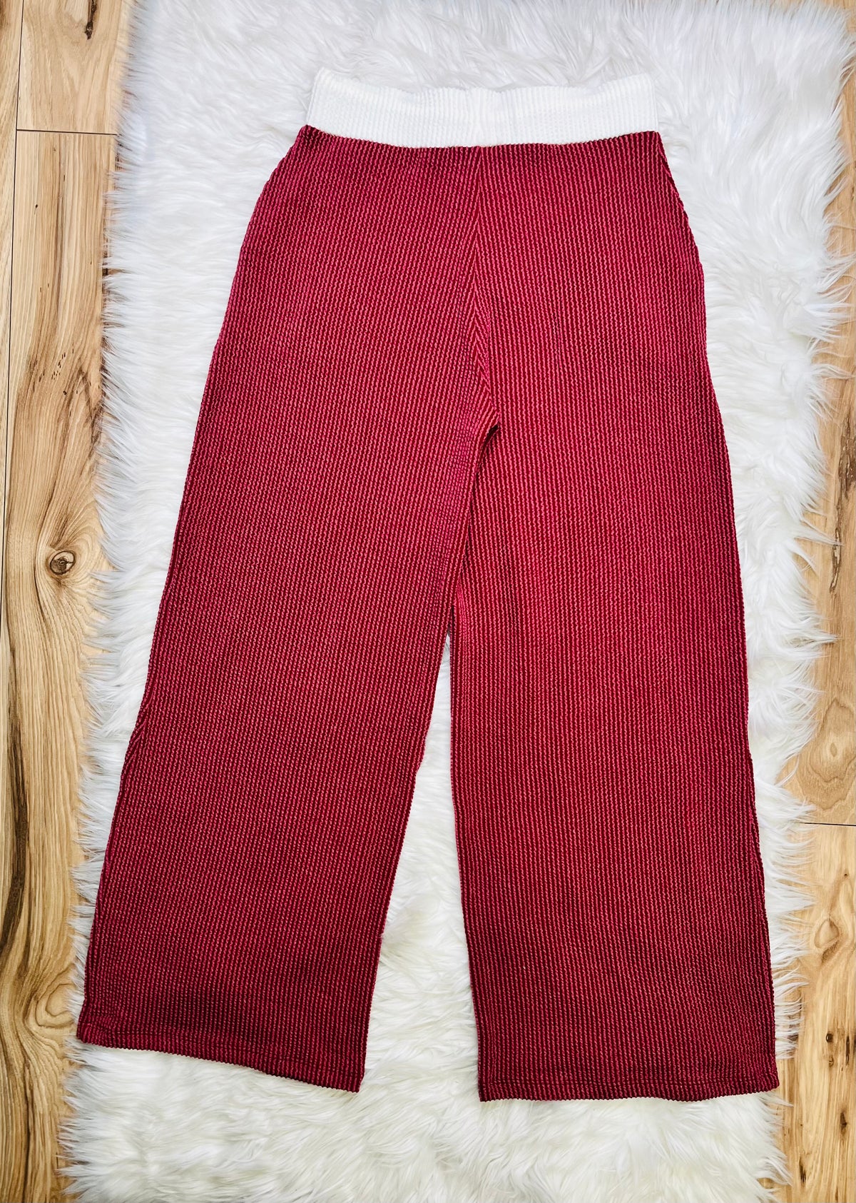 Women’s Zenana Burgundy White Detail Ribbed Set