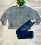 Women’s Acid Wash Long Sleeve Side Slit Knit Top In Black