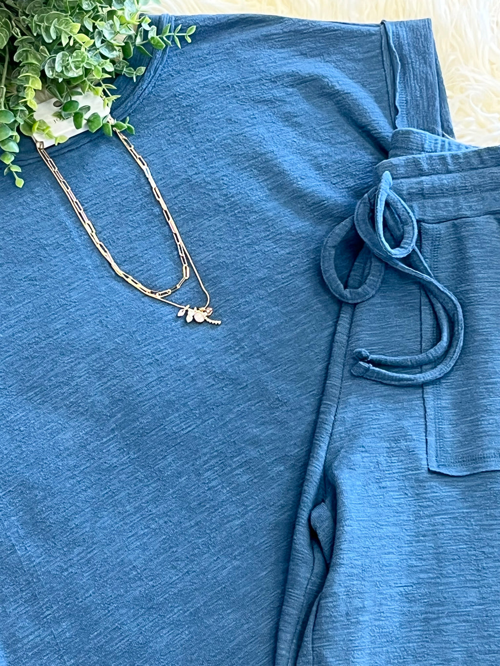 Women’s Zenana Cute Cotton Set In Dusty Blue
