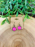 Women’s Hot Pink and White Polka Dot Circle Dangle Earrings