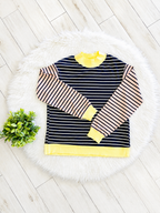 Women’s Navy Stripe Top with Yellow Trim and Peachy Pink Sleeves