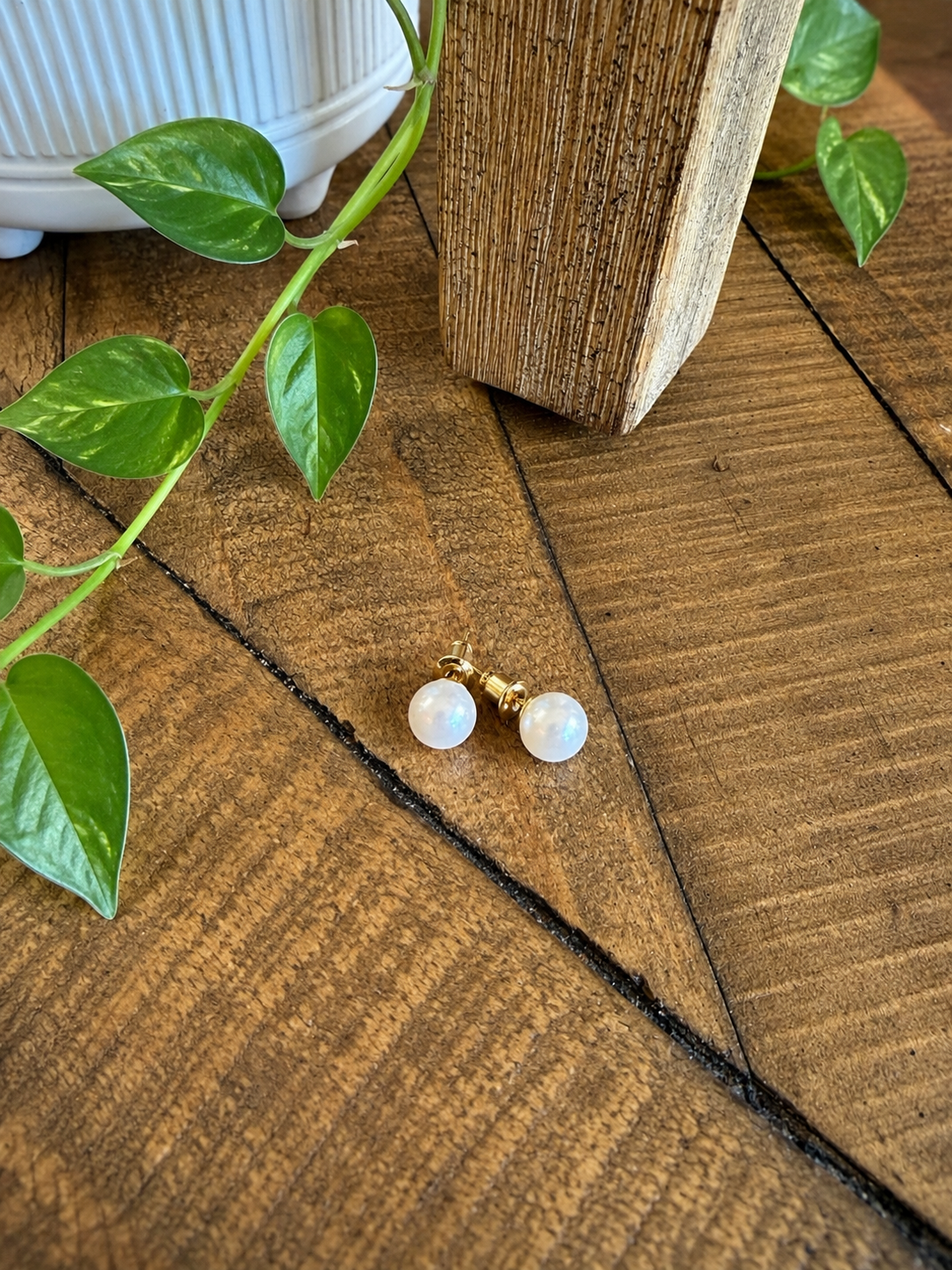 Medium Pearl Earrings - Glass Pearls, 14k Gold Dipped
