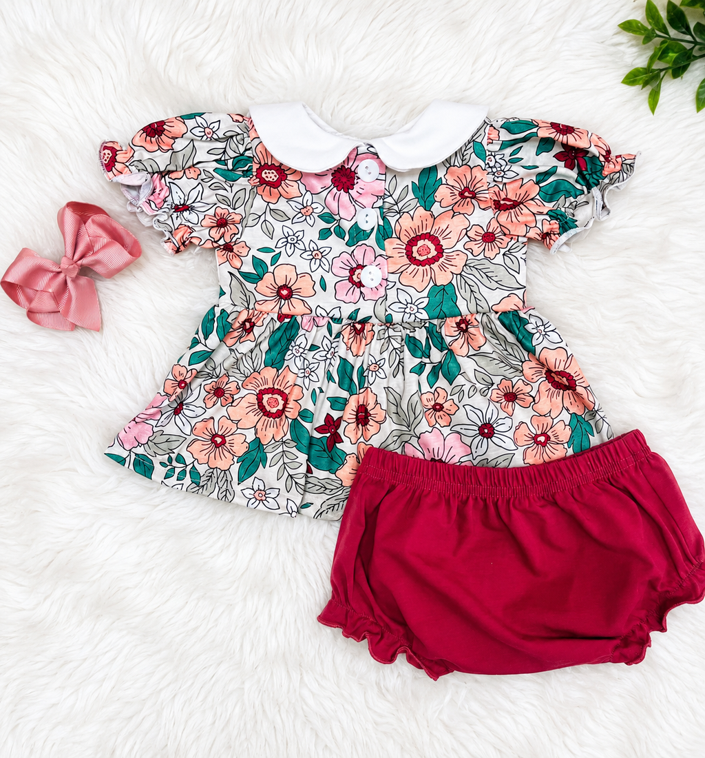 Girl’s Burgundy Floral print Bloomer