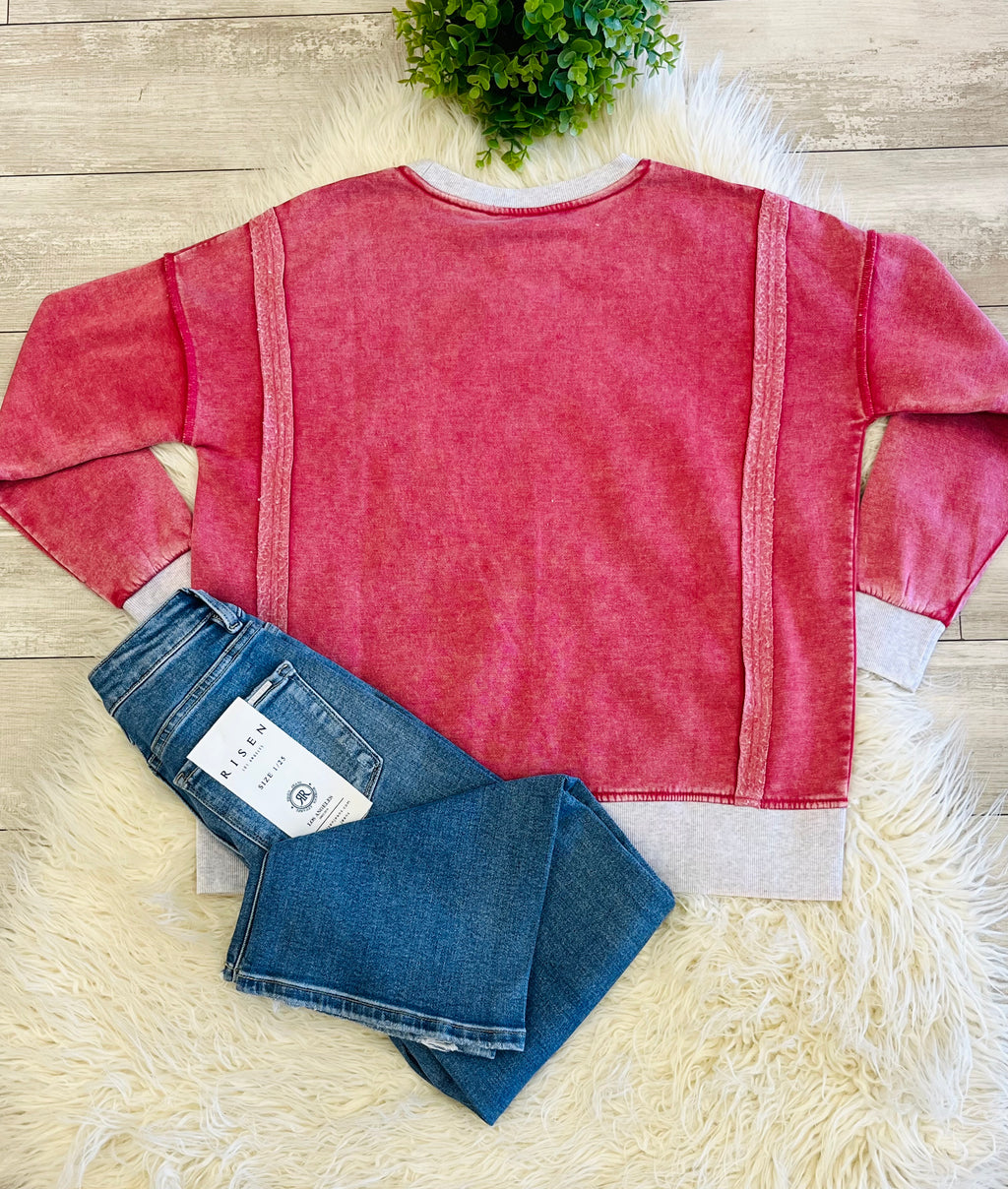 Women’s Zenana Washed Exposed Seam Sweatshirt In Red