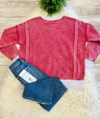 Women’s Zenana Washed Exposed Seam Sweatshirt In Red