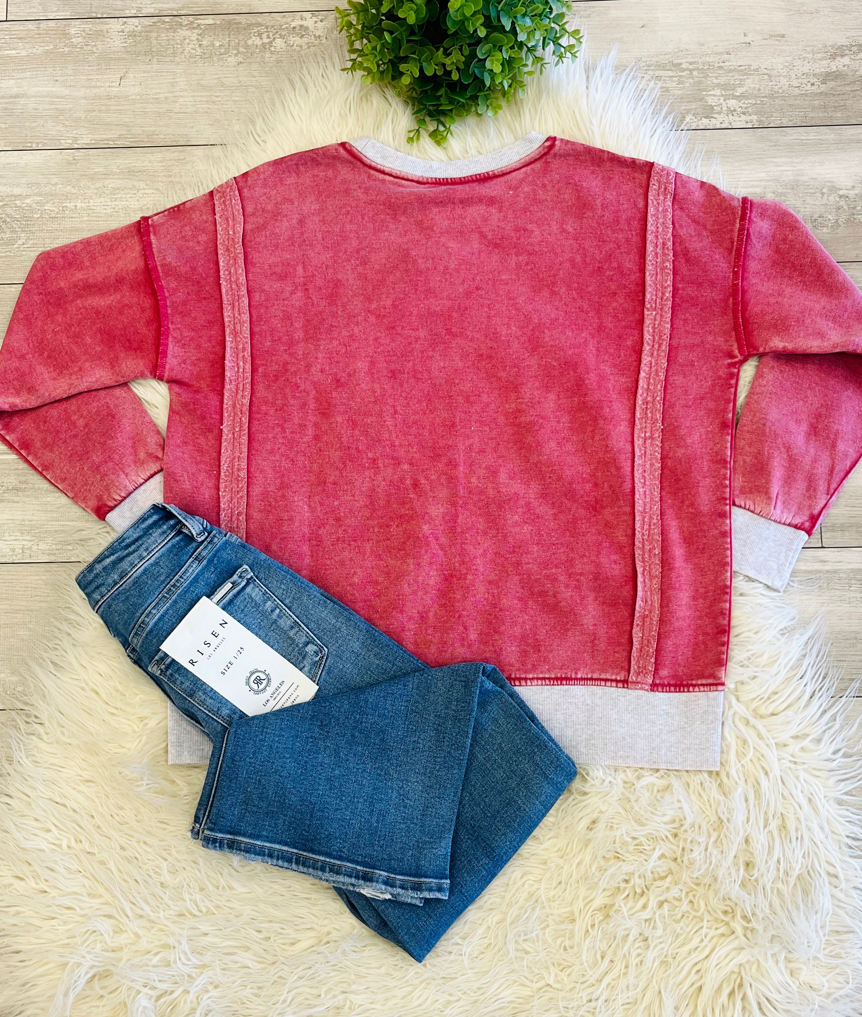 Women’s Zenana Washed Exposed Seam Sweatshirt In Red
