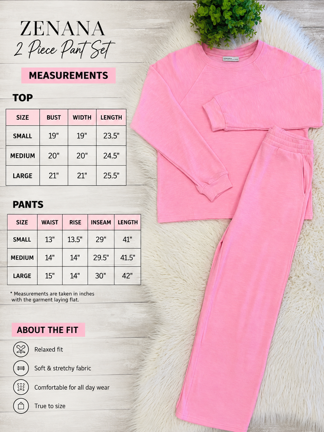 Women’s Zenana Cute Cotton Long Sleeve Set In Pink