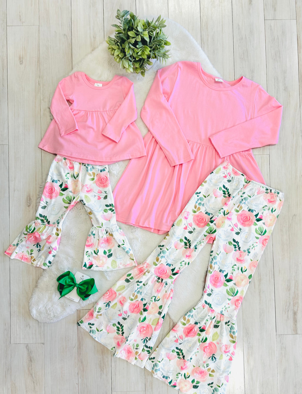 Girls Pink & Green Floral Outfit