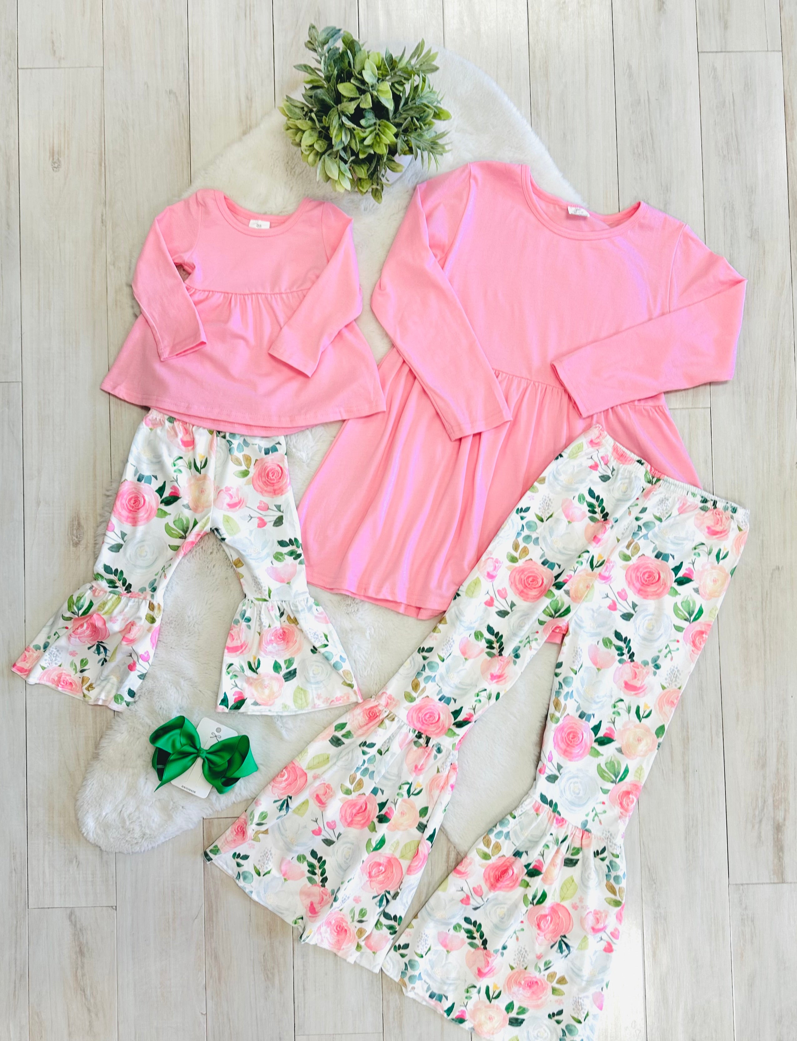 Girls Pink & Green Floral Outfit