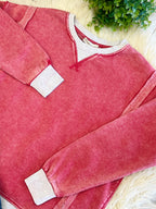 Women’s Zenana Washed Exposed Seam Sweatshirt In Red