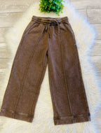Women’s Zenana Cropped Wide Leg Comfy Mocha Acid Wash Pants - True to Size