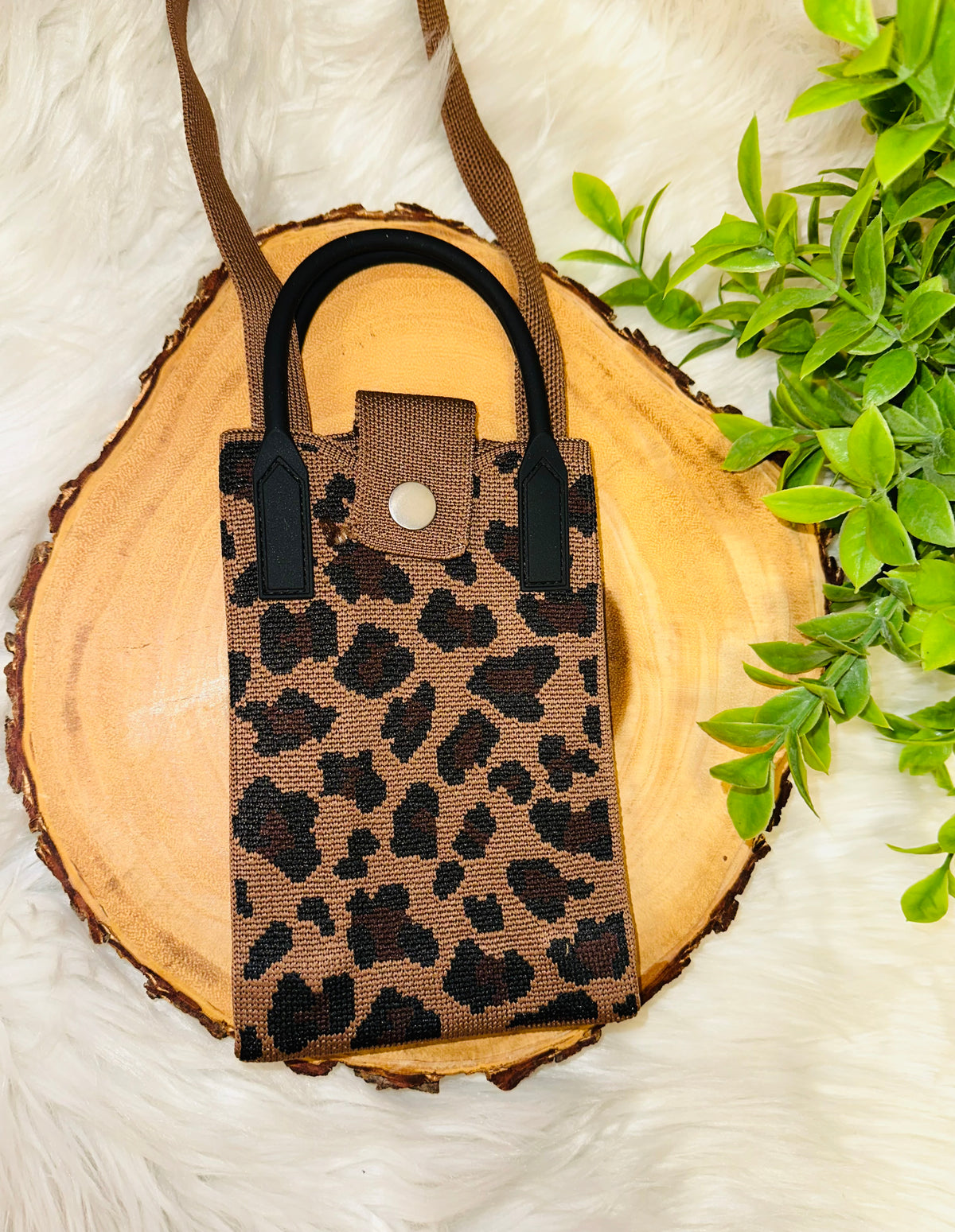 Leopard Knit Crossbody Mini Bag
