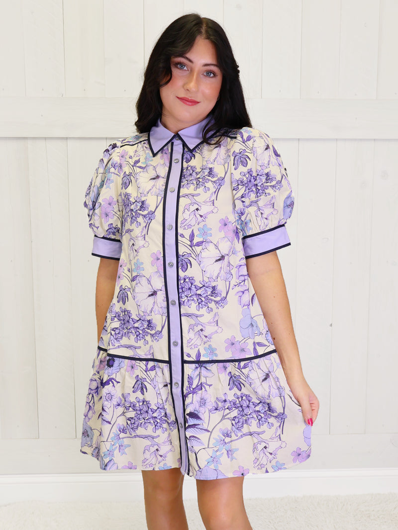 Entro Blueberry Button Collar Dress