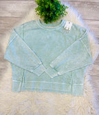 Women’s Acid Wash Long Sleeve Side Slit Knit Top In Dusty Mint