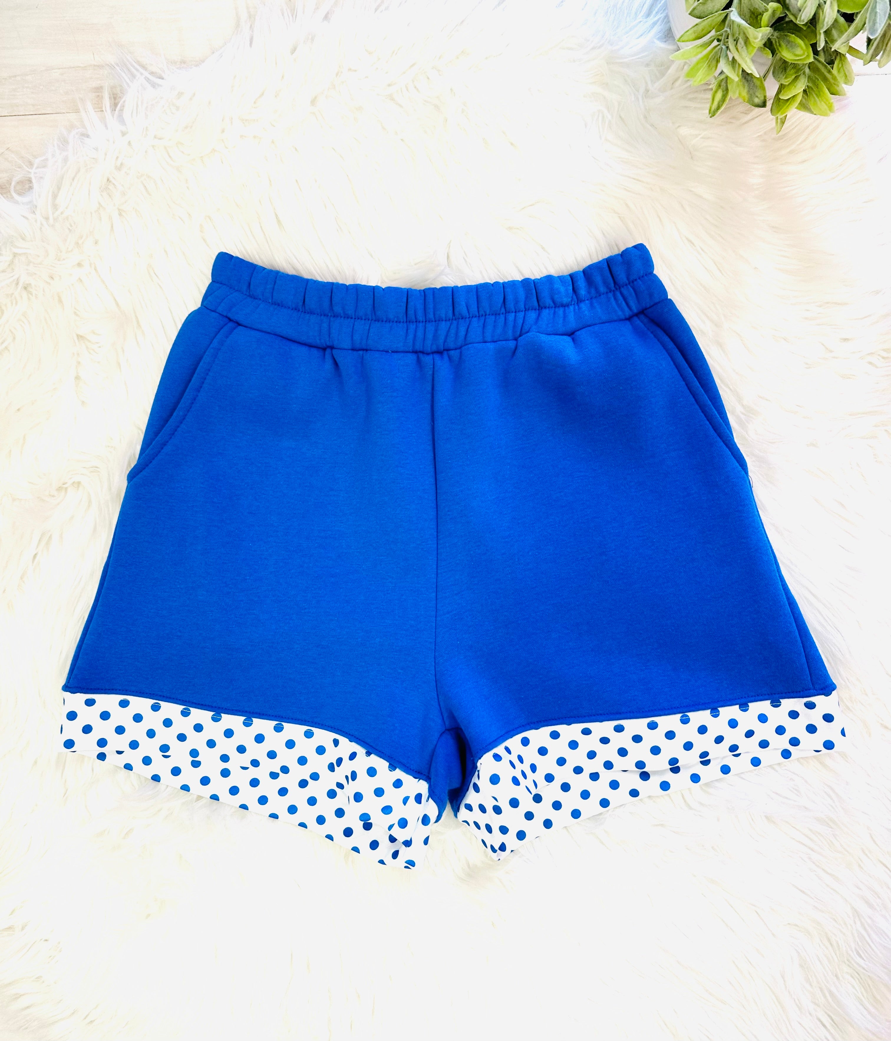 Women’s Evermmee Blue and White Polka Dot Short Set