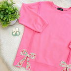 Women’s Evermmee Pink Oversized Top with Floral Bow Patches