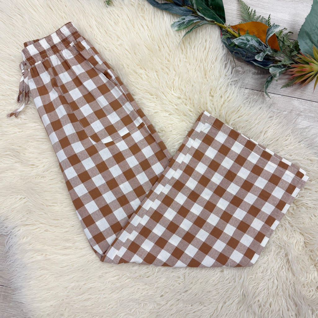 Autumn Check Linen Pants by Evermmee Women’s - True to Size
