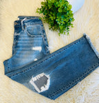 Women’s Risen High Rise Crop Barrel Distressed Jeans Style 1881