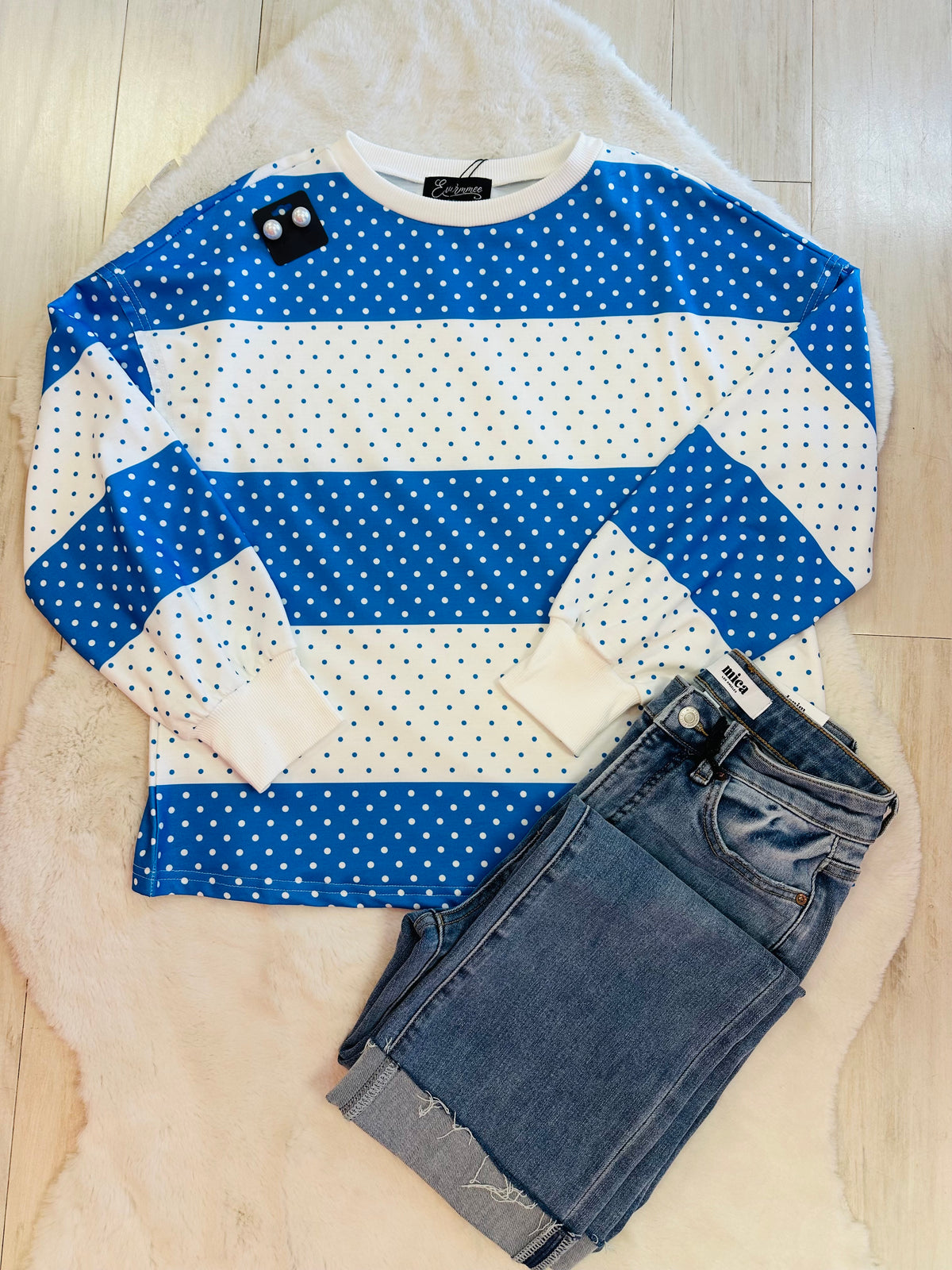 Women’s Evermmee royal blue stripe polka dot top