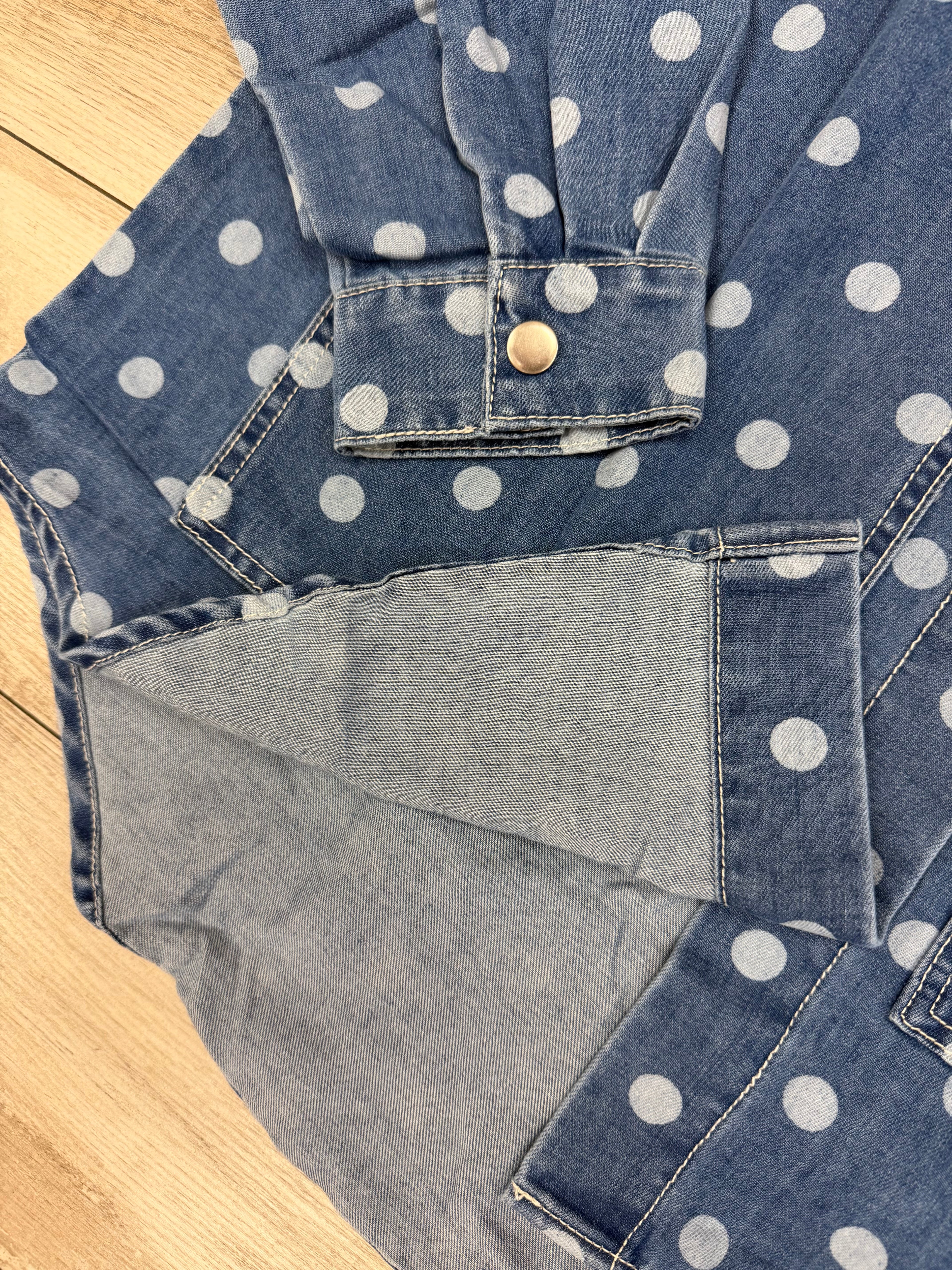 Polka Dot Denim Button Up Top by Evermmee Womens